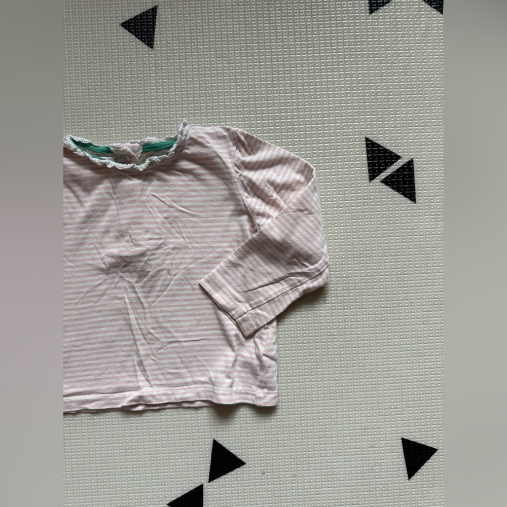 Baby Boden Light Pink & White Striped Long Sleeve Tee